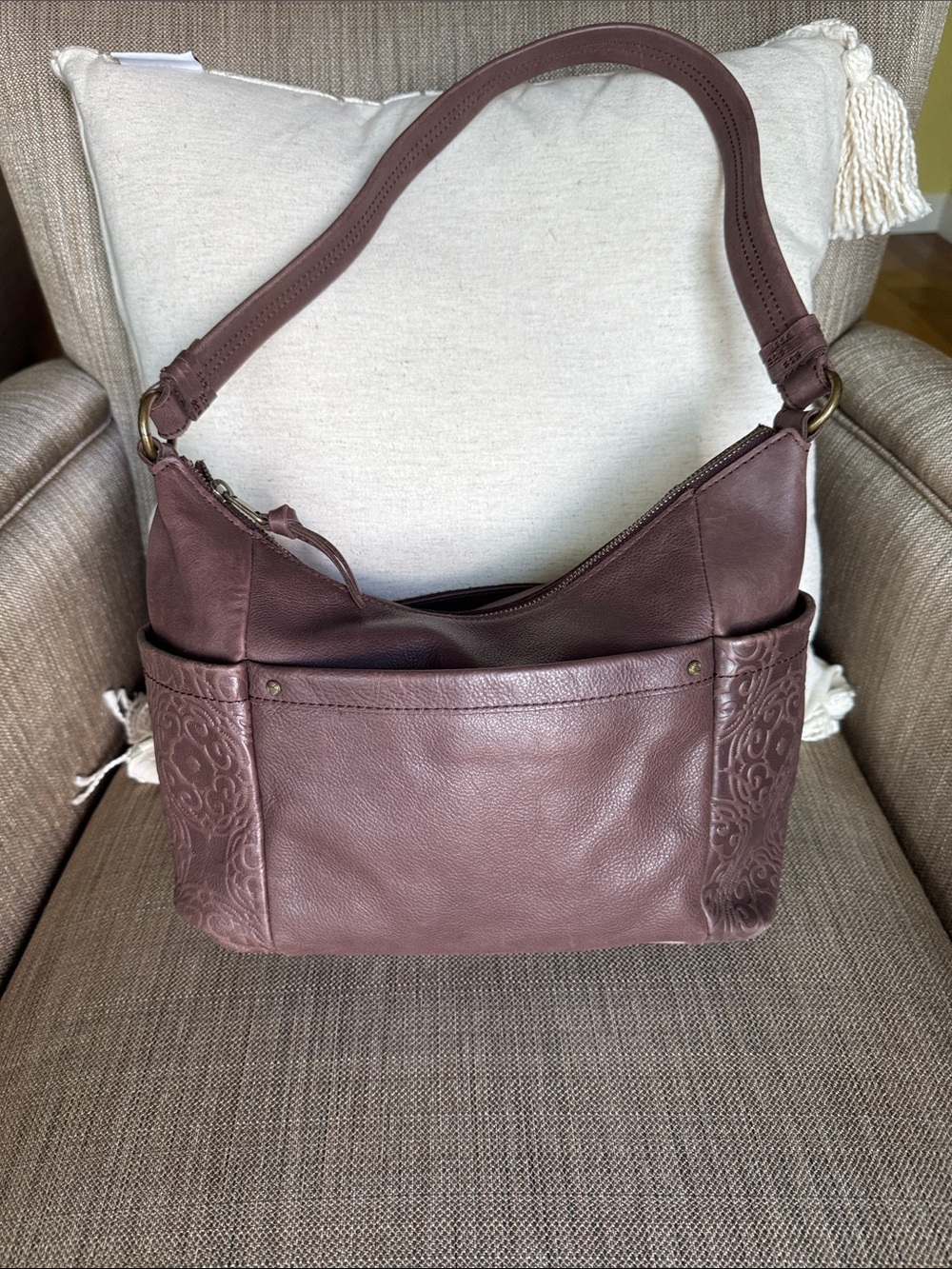 The Sak Keira Leather Shoulder Bag with Embossed Side Panels